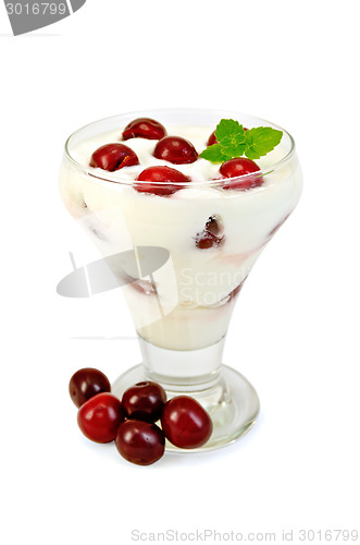 Image of Yogurt thick with cherry in glass goblet