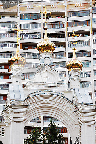 Image of orthodox church with golden domes 