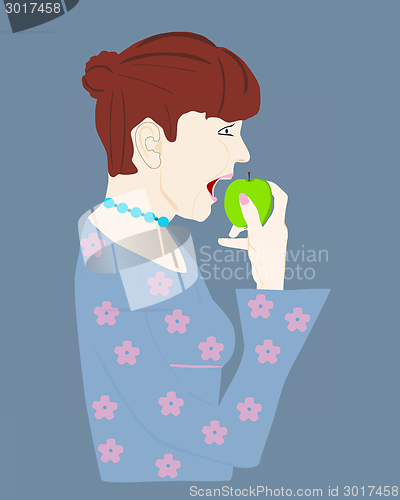 Image of Woman eating a green apple
