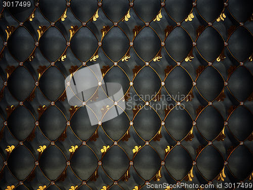 Image of Black Buttoned luxury leather pattern with gemstones and gold