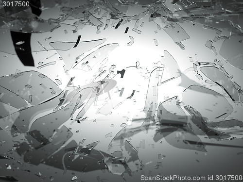 Image of Shattered and breaking glass on gray with shallow DOF