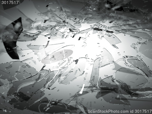 Image of Broken or Shattered glass on grey with shallow DOF