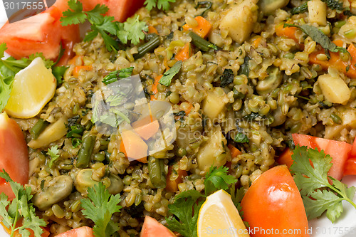 Image of Freekeh vegetable pilaf closeup