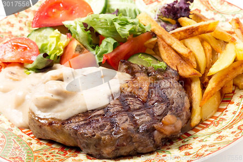 Image of Ribeye steak meal closeup