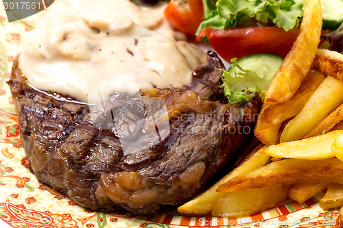 Image of Grilled steak dinner closeup