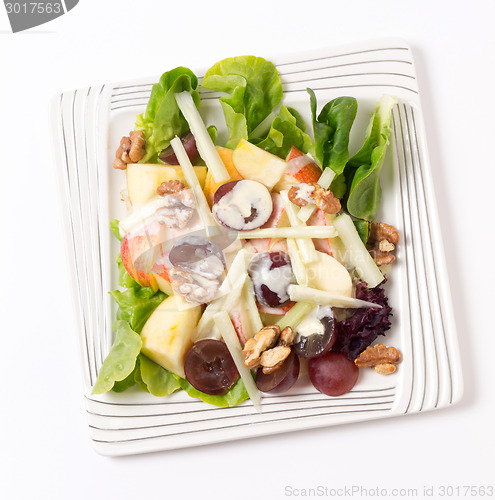 Image of Waldorf salad over white from above