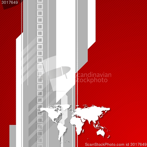 Image of Red and grey technology background with world map