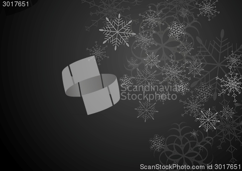 Image of Black and grey christmas background with snowflakes