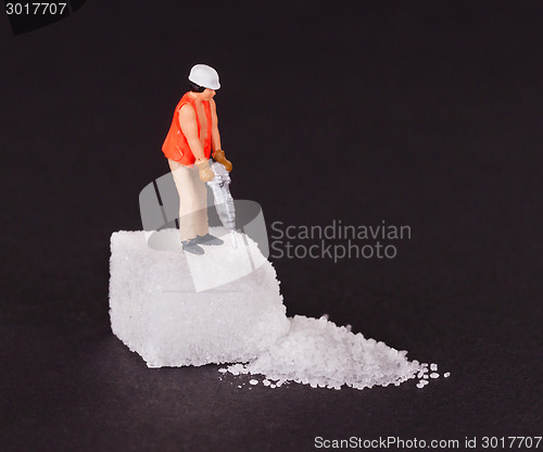 Image of Miniature worker working on a sugar cube