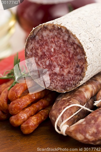 Image of Different sausages and salami