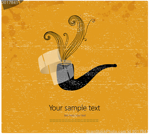 Image of Vintage postcard. Retro pipe on grunge paper.