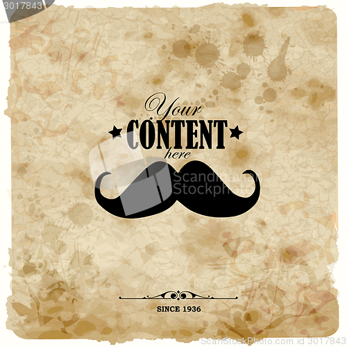 Image of Vintage postcard. Mustache label on grunge paper.