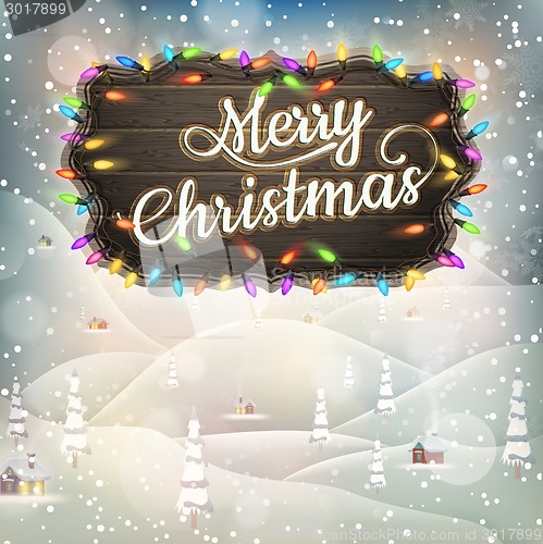 Image of Christmas Vintage landscape with Signboard. EPS 10