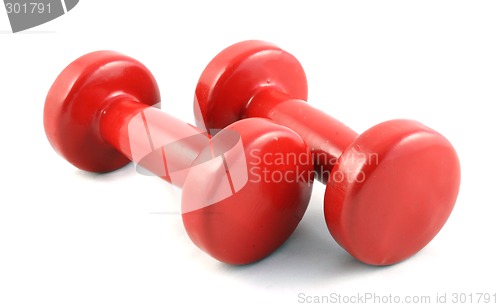 Image of Red Dumbbells Close up