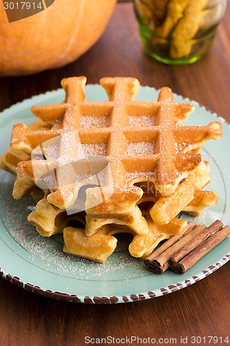 Image of pumpkin waffles with cinnamon sugar