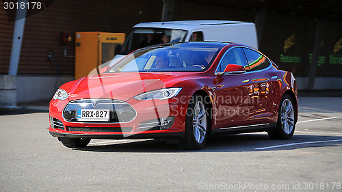 Image of Tesla Model S Fully Electric Car in Motion