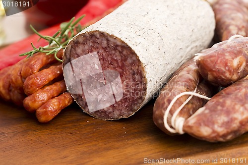 Image of Different sausages and salami