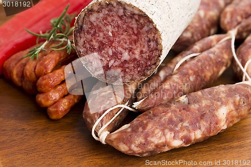 Image of Different sausages and salami