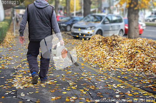 Image of Worker with a leaf blower 