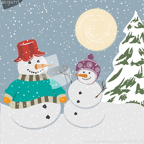 Image of Vintage christmas poster with snowmen