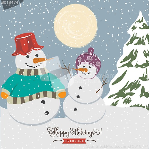 Image of Vintage christmas poster with snowmen