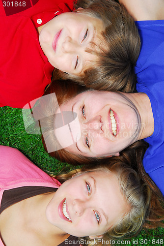 Image of Family lying down on grass