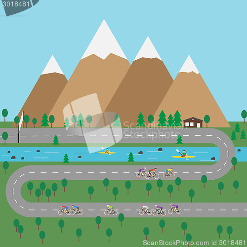 Image of Outdoor sports in mountains. Flat style