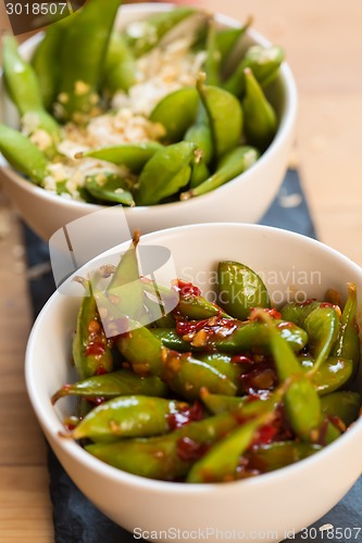 Image of Green string beans chinese dish with spices