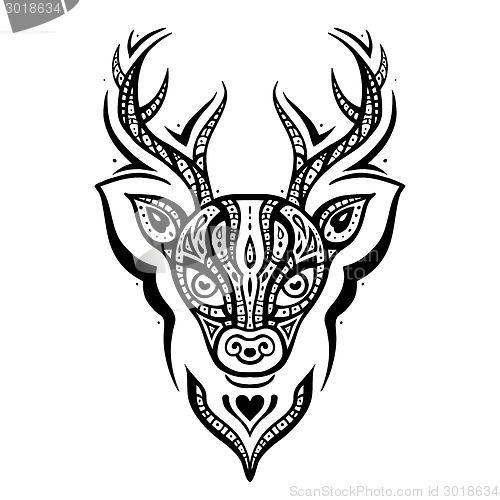 Image of Deer head. Ethnic pattern.