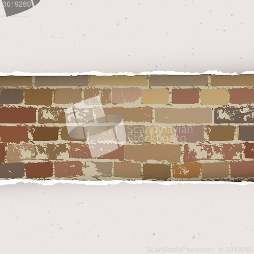 Image of Torn paper on brick wall background. Vector