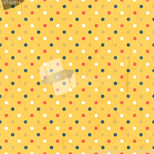 Image of Seamless colorful polka dots pattern with textured layer, vector