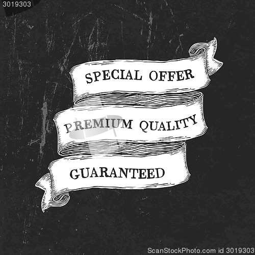 Image of Vintage grunge black and white ribbon template. Vector