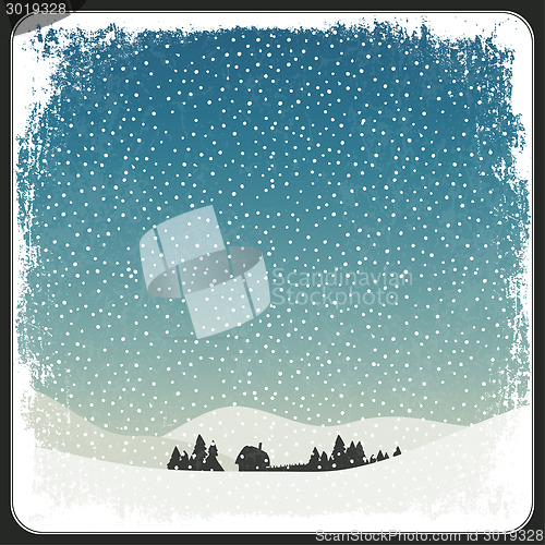 Image of Blank Winter Scene Retro Card With Copyspace. Vector