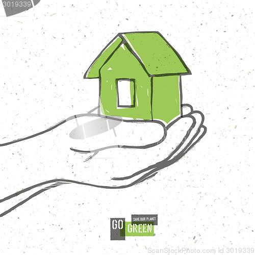 Image of Go Green Concept Poster With House. Vector