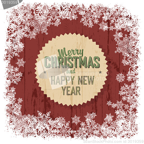 Image of Merry Christmas greeting on red wooden background, vector.