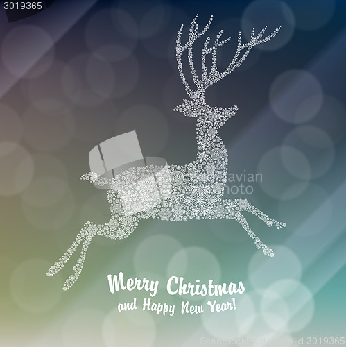 Image of Christmas deer silhouette on glowing background. Vector