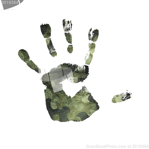 Image of Handprint with camouflage texture, isolated.