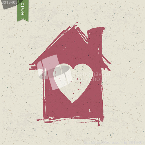 Image of House sign with heart on paper texture. Vector, EPS10