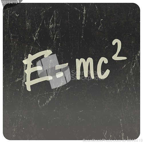 Image of E=mc2. Theory of relativity, writings on blackboard. Vector