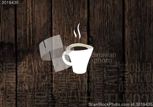 Image of Coffee Cup On Wooden Planks Texture. Coffeeshop Business Card Te