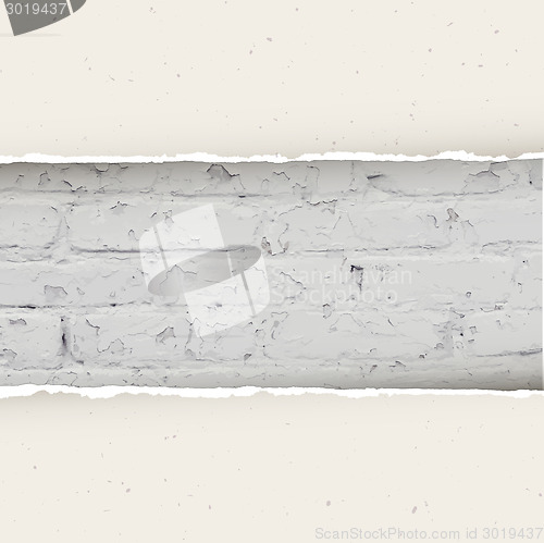 Image of Torn paper on brick wall background. Vector