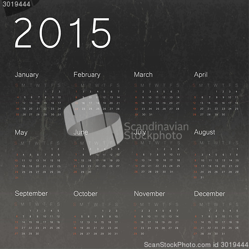 Image of Calendar 2015 on black chalkboard background.Vector