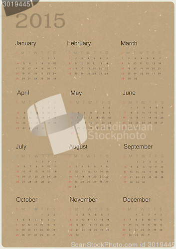 Image of Calendar 2015 on recycled paper texture, vector