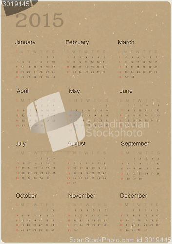 Image of Calendar 2015 on recycled paper texture, vector