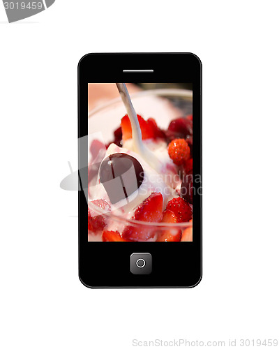 Image of mobile phone with image of ice-cream with cherry