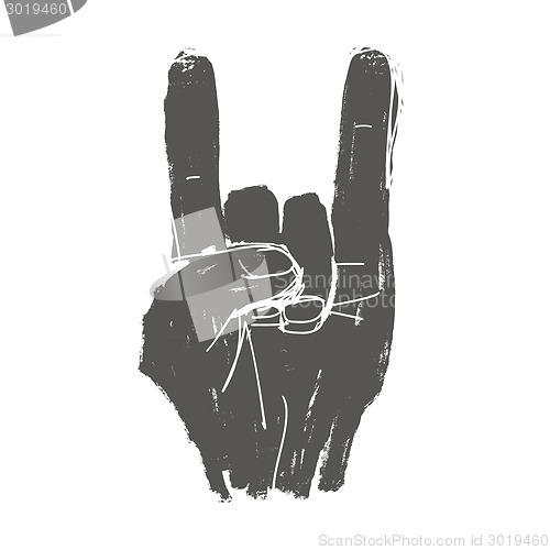Image of Grunge "rock on" gesture illustration. Vector