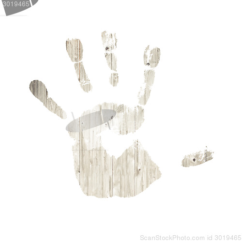 Image of Handprint with wooden texture, isolated.