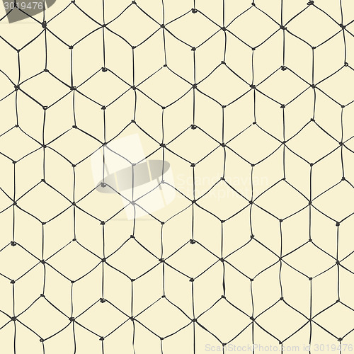 Image of Seamless repeating cubes hand-drawn pattern. Vector