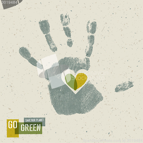 Image of Go Green Concept Poster With Handprint Symbol