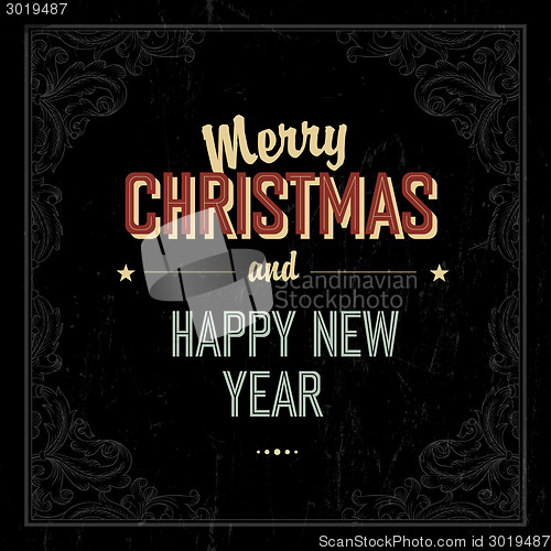 Image of Vintage Merry Christmas Card Design. Vector